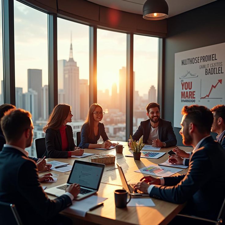 company members are happy while discussing something